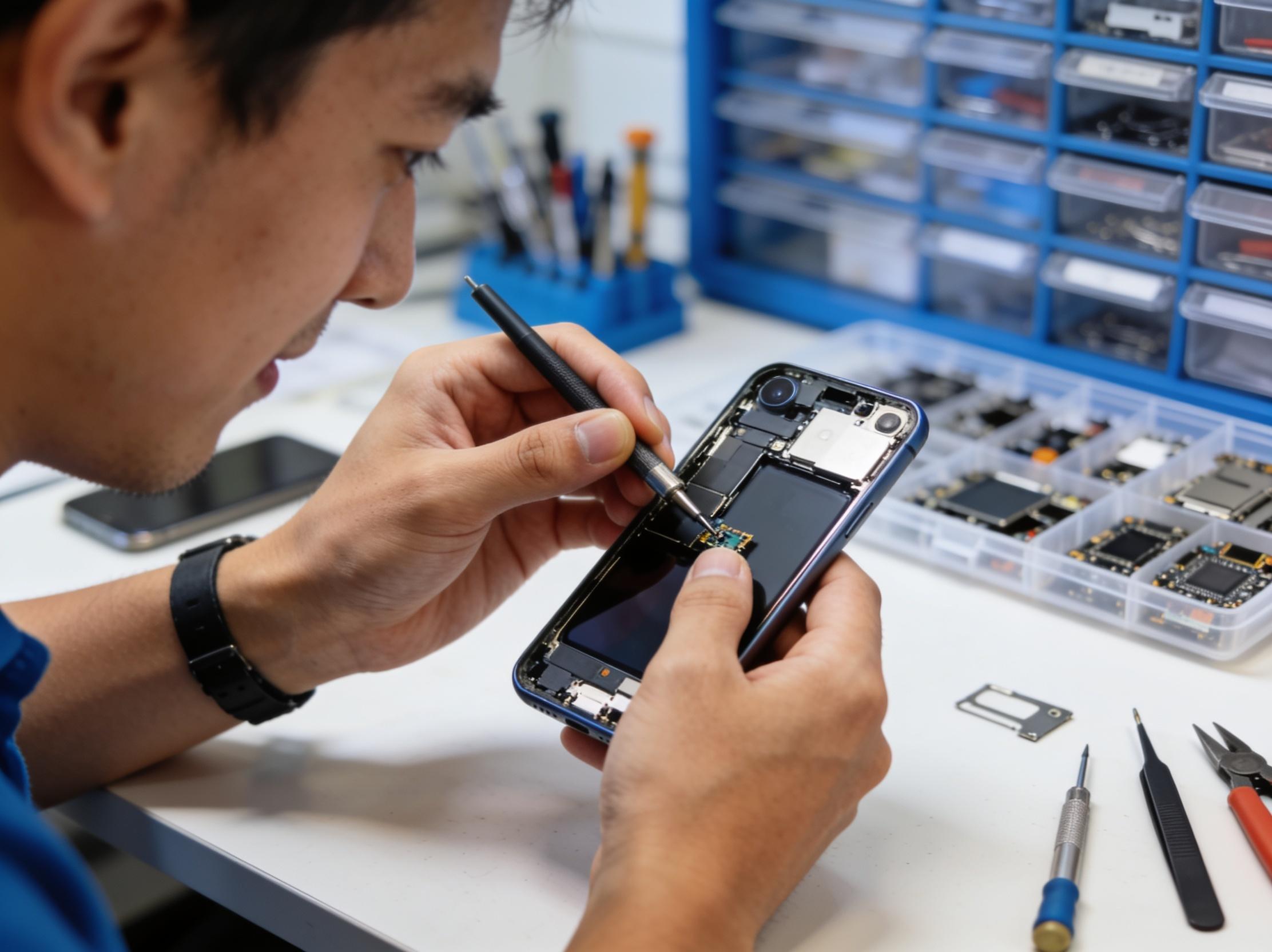 Técnico de PIXELFIX trabajando en un smartphone